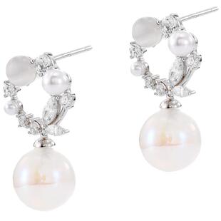 XXOFF925银小众设计感高级冷性风闪钻猫眼石幻彩珠吊坠耳钉耳环女