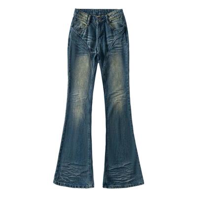 RNBN美式复古微喇牛仔裤修身长裤