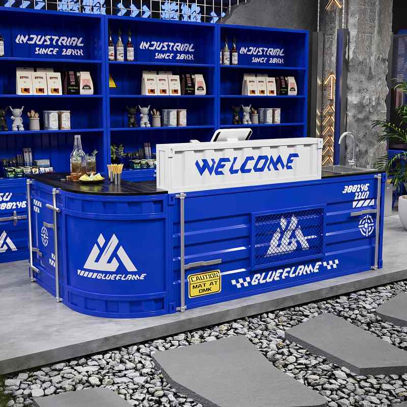 工业风吧台收银桌酒吧奶茶店健身房商用前台接待台铁艺收银台柜台