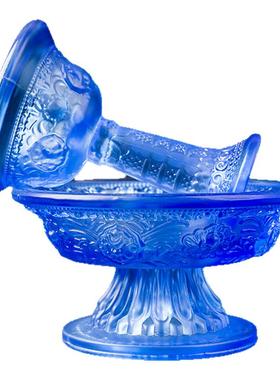 蓝色水琉璃护法杯中式复古摆件