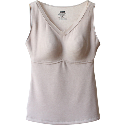 羊绒蚕丝磨毛保暖背心带胸垫一体