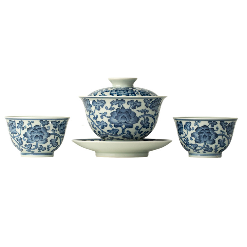 三勤堂景德镇青花手绘缠枝莲茶具