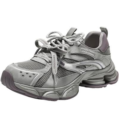 百丽复古蒸汽波银色老爹鞋女双鞋带商场新款厚底增高休闲F1M1DA预