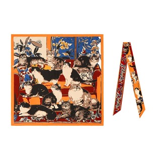 万事利丝巾故宫文创丝巾礼盒桑蚕丝真丝中方巾斜巾-故宫的猫