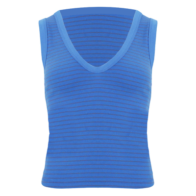 WellD  基础款老钱sporty细螺纹纯棉宽肩带U领/圆领小背心女上衣