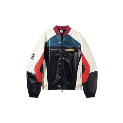 拼色刺绣机车棉衣外套