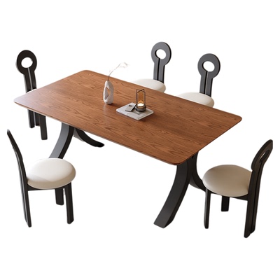 蓝色理想中古风实木餐桌椅组合家用小户型长方形饭桌现代简约餐桌