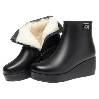 高跟妈妈加绒加厚底羊毛短靴子