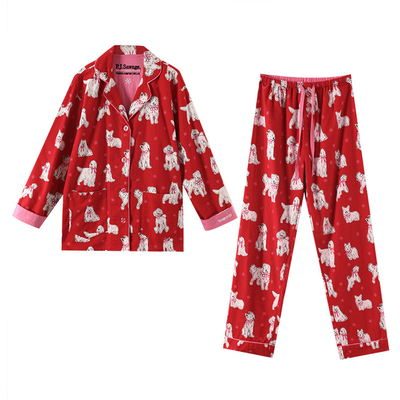 本命年大红色纯棉磨毛家居服套装