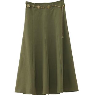 it'real瑞尔春新款半身裙女中长款款赫本风伞裙a字高腰显瘦裙子