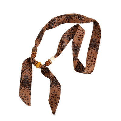 咖色系~复古腰果花抽拉串珠项链女高级感系脖丝巾气质毛衣链配饰