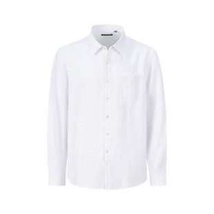 GIOVANNI VALENTINO春季薄款男士亚麻长袖衬衫纯色宽松休闲衬衣