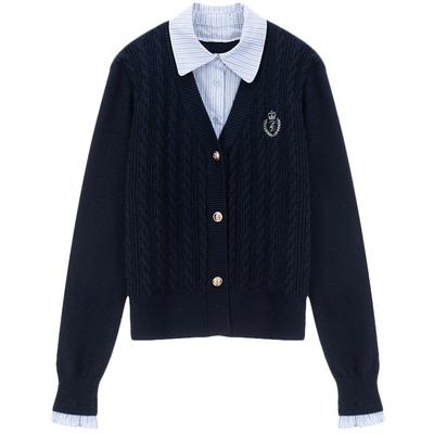 LAGOGO假两件学院风宽松毛针织衫