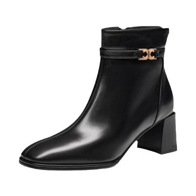 KISSCAT接吻猫粗跟真皮时装靴女