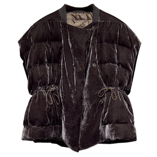 秋冬新款丝绒马夹女收腰百搭洋气保暖加厚棉马甲复古无袖上衣