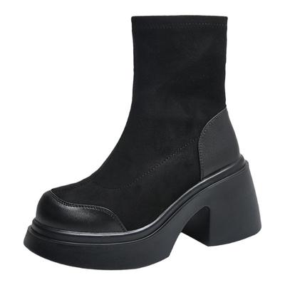 短靴女厚底高跟粗跟弹力瘦瘦百搭