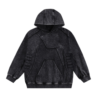 废土风卫衣男几何割裂拼接洗水做旧个性小众原创卫衣外套男