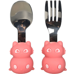 宝宝学吃饭训练勺硅胶短柄婴幼儿童辅食勺子叉子套装1岁316不锈钢