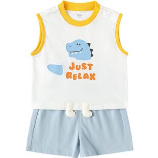 巴拉巴拉宝宝短袖t恤套装女童男童婴儿夏装2026新款背心两件套萌