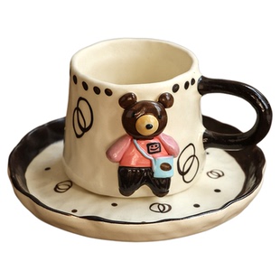 高温陶瓷杯手绘立体小熊猫咪面包手握杯陶瓷马克杯牛奶杯景德镇