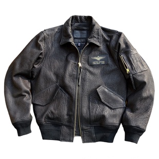 粗野纹理野牛纹欧版45P空军飞行皮夹克真皮皮衣