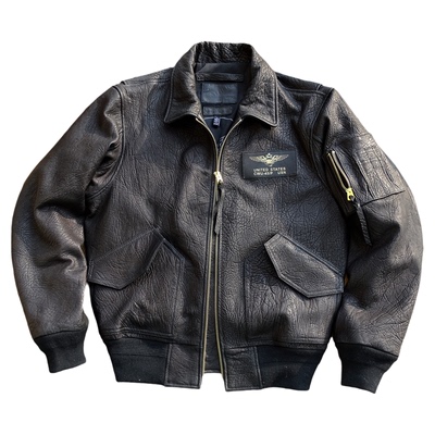 粗野牛纹真皮45P飞行皮夹克