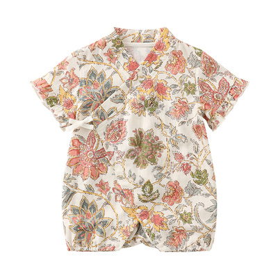 modomoma【云谷花廊】婴儿衣服夏装女宝宝连体衣短袖三角哈衣爬服