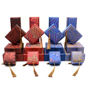 亚麻布流苏手镯2.0佛珠盒 挂件吊坠盒项链戒指盒子珠宝首饰包装盒