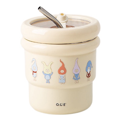 OCE精灵村庄圈圈杯可爱保温杯女2025新款咖啡杯小巧便携吸管水杯