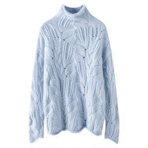 温婉时髦气质~100%纯山羊绒衫女镂空秋冬半高领时尚纯色针织衫