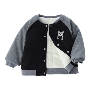 儿童加绒加棉外套秋冬款男童棒球服宝宝小童上衣男孩开衫洋气