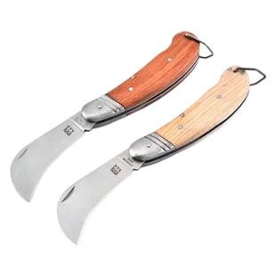 德国DOUBLEDELI木柄折叠刀户外电工刀不锈钢电工刀具切线便携小刀