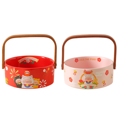 川岛屋lulu猪手提水果篮陶瓷果盘