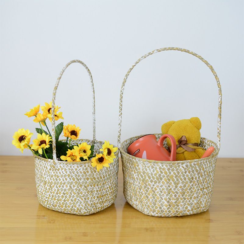 海草手工编织插花篮满月收纳伴娘伴郎白色提篮婚庆伴手伴手礼礼盒