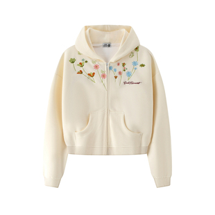 DARKAGE国潮牌立体小花刺绣拉链开衫卫衣女款秋季短款连帽衫外套