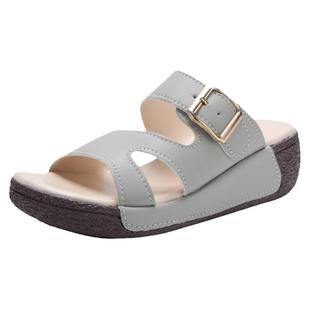 真皮凉拖鞋女夏季外穿防滑软底女士大码时尚松糕厚底增高一字拖鞋