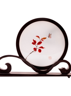 苏绣香樟红叶鸿运当头如意小摆件