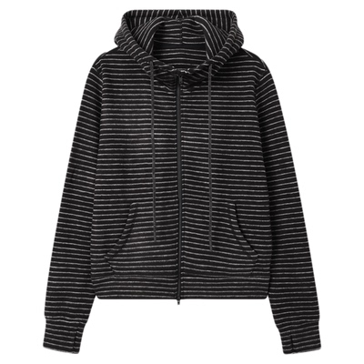 THESOONG/锁温六合一 超细绵羊毛蚕丝德绒自热条纹连帽外套8074