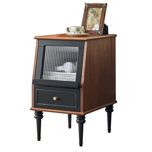 2026新款法式复古全实木客厅沙发边几美式中古风翻门侧柜床头柜子