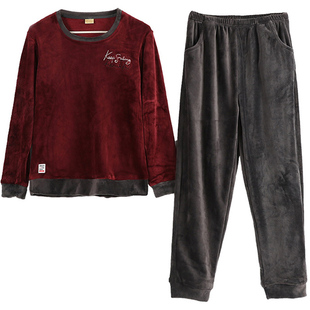 春秋珊瑚绒睡衣女长袖薄款加厚加绒秋冬季可外穿法兰绒家居服套装