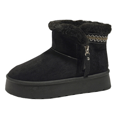 人本加绒侧拉链保暖厚底雪地靴女