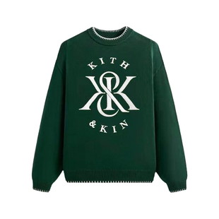 Kith 美式冬季新款字母提花缝制基础圆领套头毛衣宽松针织衫男女