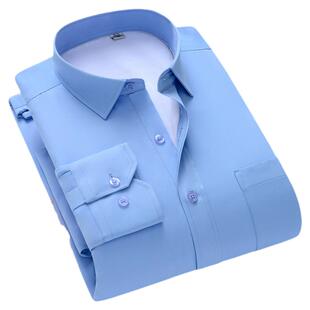 冬季加绒保暖衬衫男长袖商务职业装工装纯蓝色衬衣男打底衫工作服