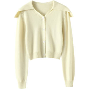 逆天品相~V领大翻领短款羊绒开衫女纯羊绒针织开衫外套秋冬加厚