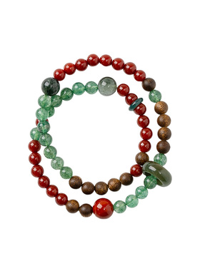 【财运双倍】南红绿草莓沉香双圈手串范李李本命开年圣诞好运礼物