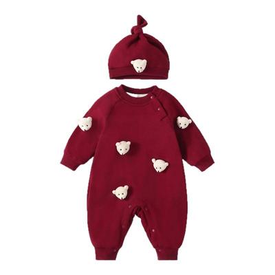 网红婴儿连体衣男女宝宝衣服可爱小熊满月百天长袖春秋季薄款哈衣