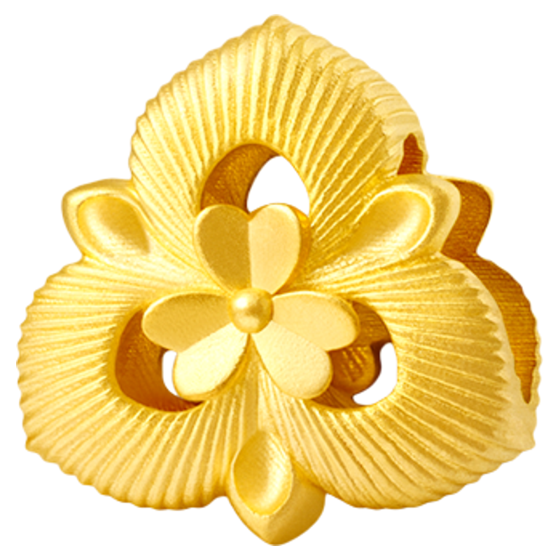 亚一黄金情逸金足金鸢尾花挂坠古法立体心花绽放优美女生礼物浪漫