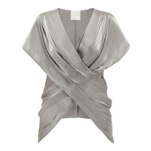 【deepmoss】时尚优雅淡人女装休闲缎感水泽交叠凉感衬衫裤子套装