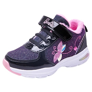 芭比童鞋女童运动鞋加绒2025新款冬季保暖中大童高帮鞋子儿童棉鞋