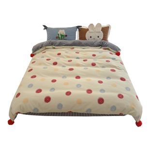 元气兔兔|ins彩色波点加厚仿羊绒四件套1.8米床笠冬天保暖牛奶绒